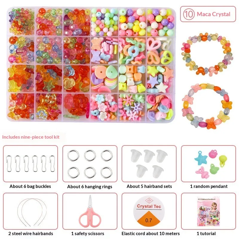 Children's acrylic bead puzzle toy set in 24-grid storage box multi-colour beads