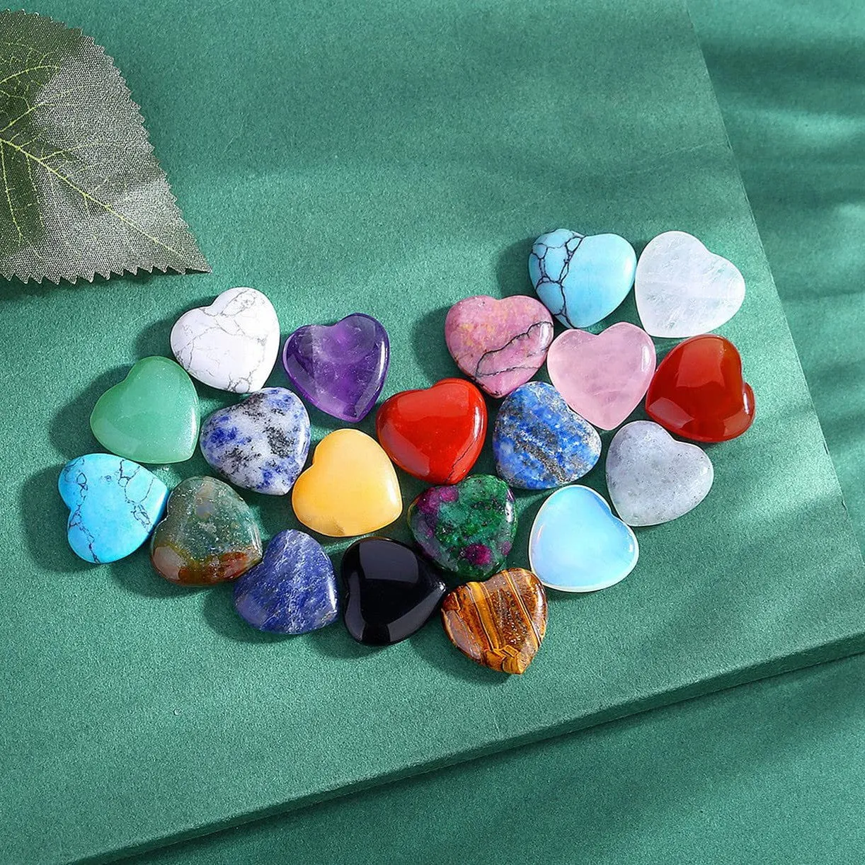 Natural crystal heart-shaped love stone ornament 20x20x6mm in random colours set of 10