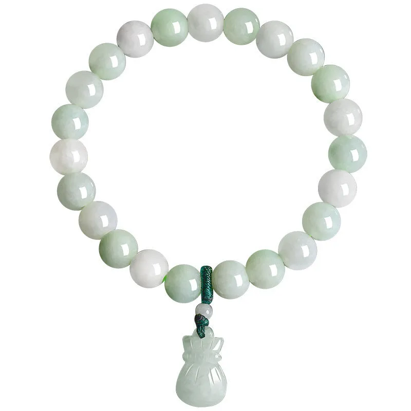 Ice Jade flower-shaped purse bracelet with 8mm pendant on adjustable band