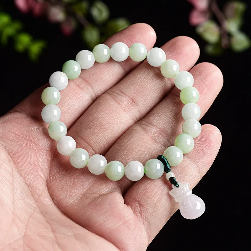 Ice Jade flower-shaped purse bracelet with 8mm pendant on adjustable band