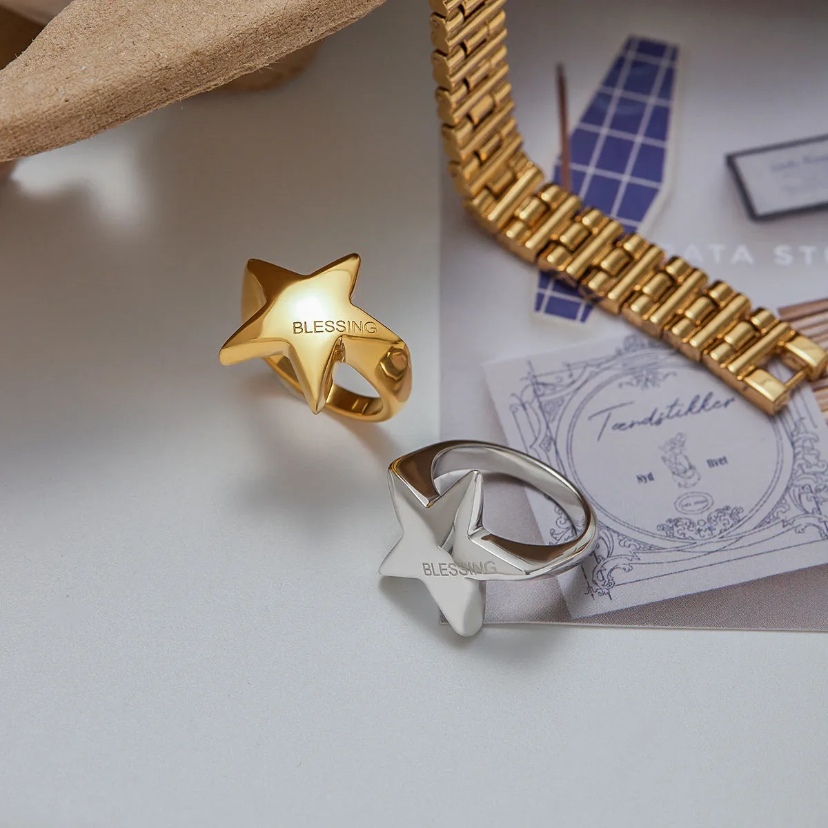 Women's five-pointed star stainless steel ring with electroplated finish, size No. 7, colour JDR0103056