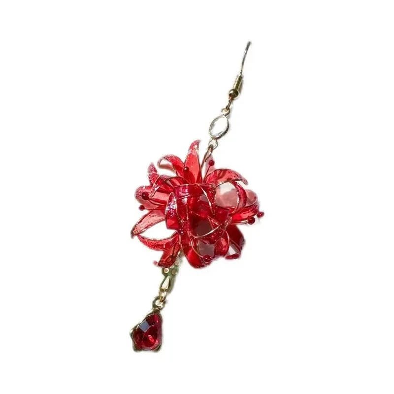 Red spider lily manjushage women's floral drop earrings in red gold resin plastic original design