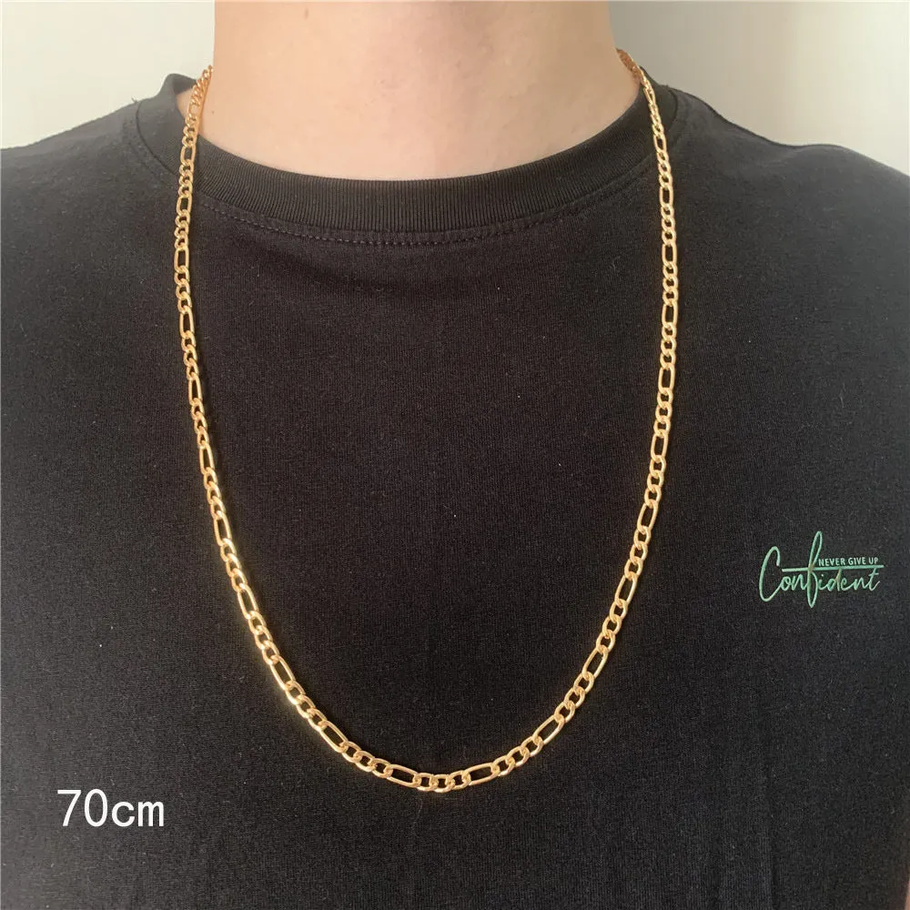 Men's simple electroplated alloy necklace in gold on a grey background