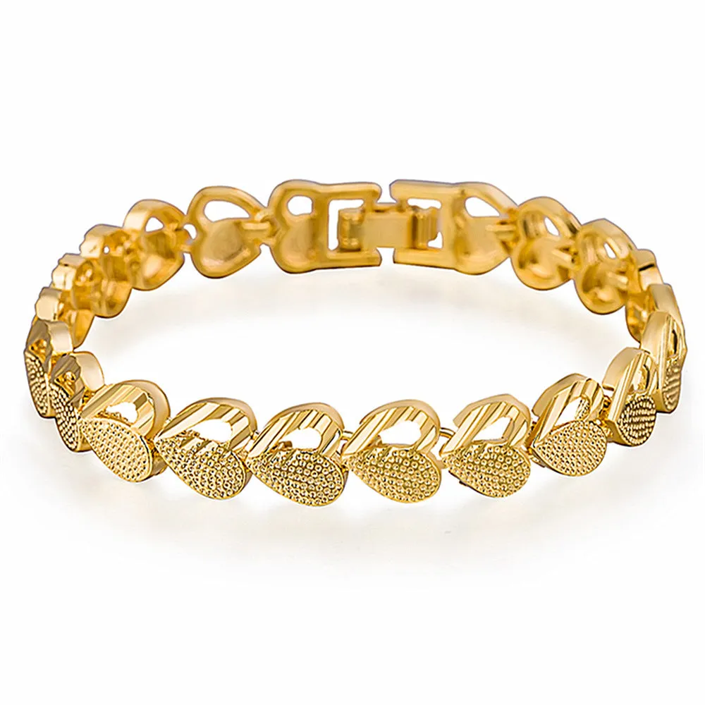 Gold-plated copper heart-shaped bracelet 18.5cm women's fashion jewellery