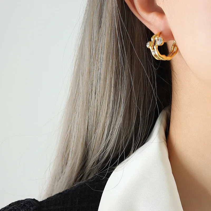 Titanium steel double C geometric earrings for women in gold or steel color