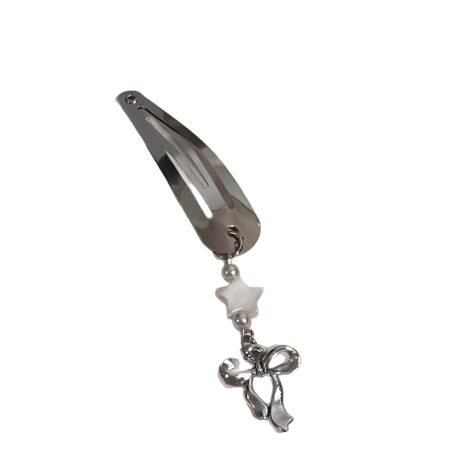 Silver star bow metal hair clip with electroplated finish, single pack