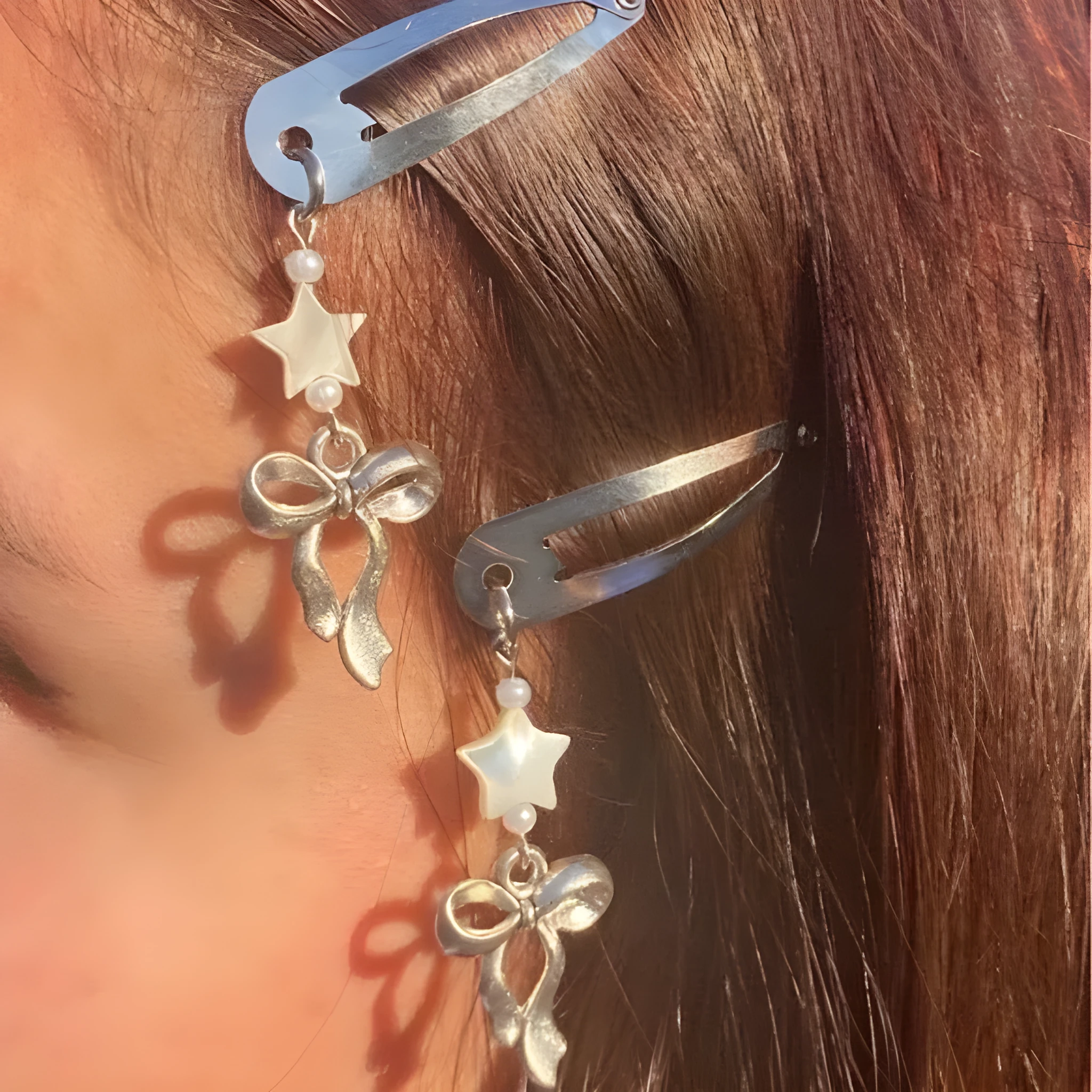 Silver star bow metal hair clip with electroplated finish, single pack