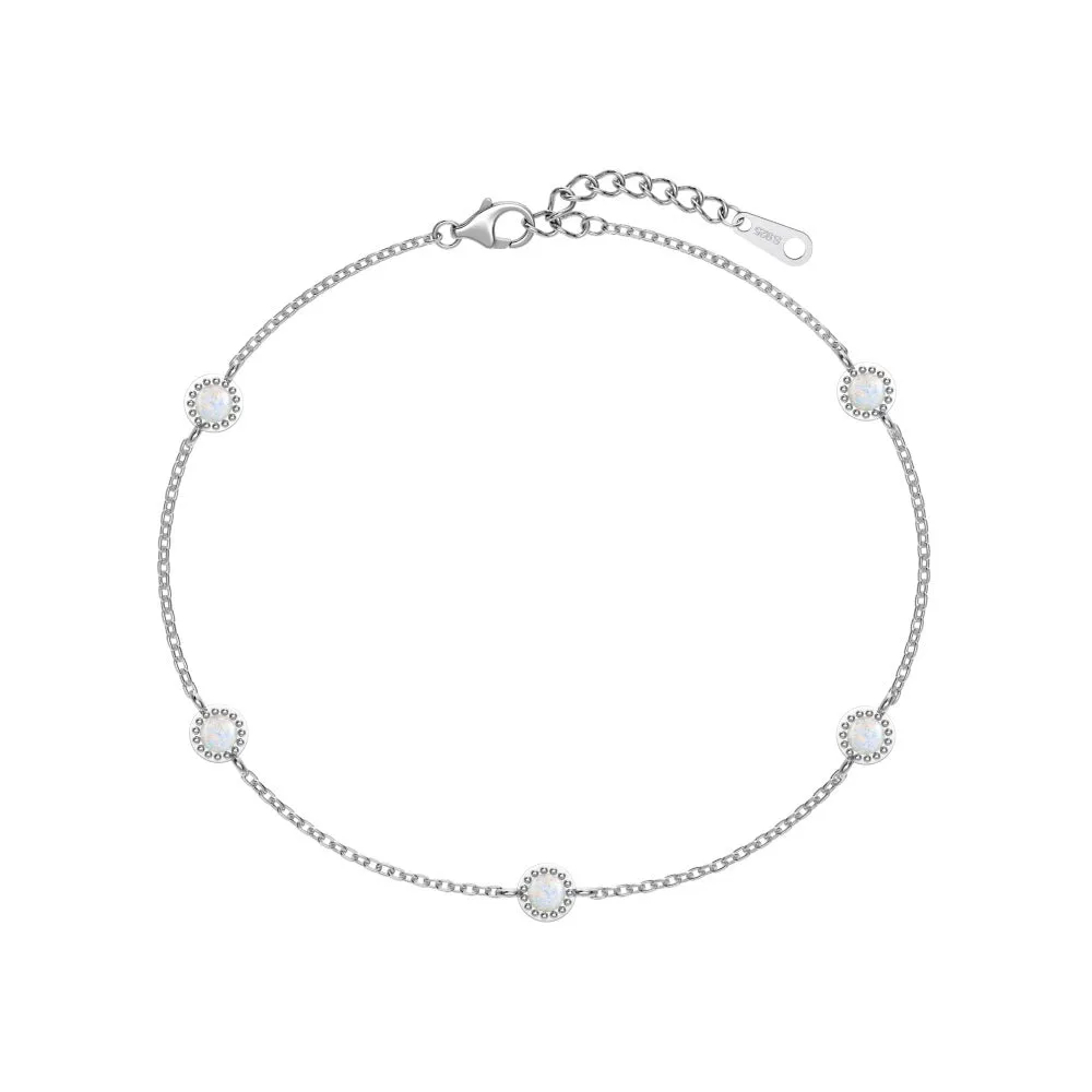 925 sterling silver bracelet with round opal stones in Japanese Korean geometric style for women
