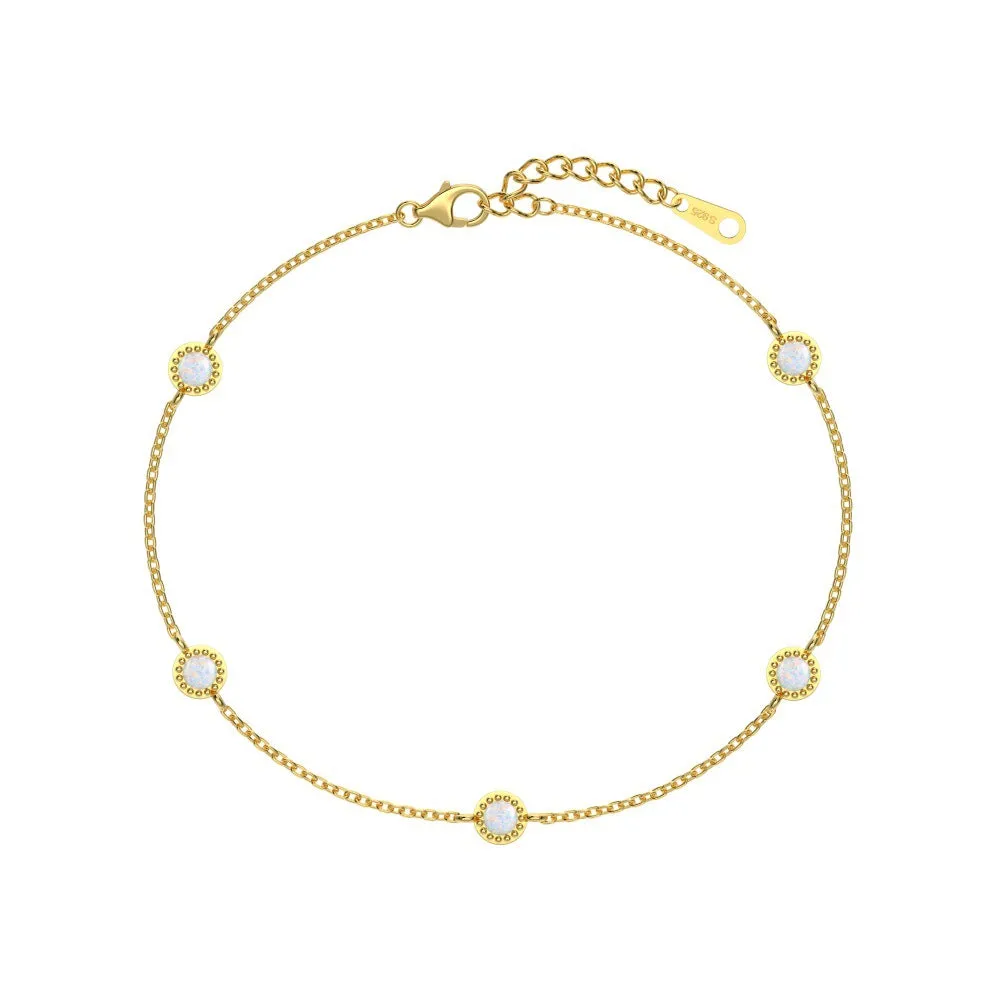 925 sterling silver bracelet with round opal stones in Japanese Korean geometric style for women