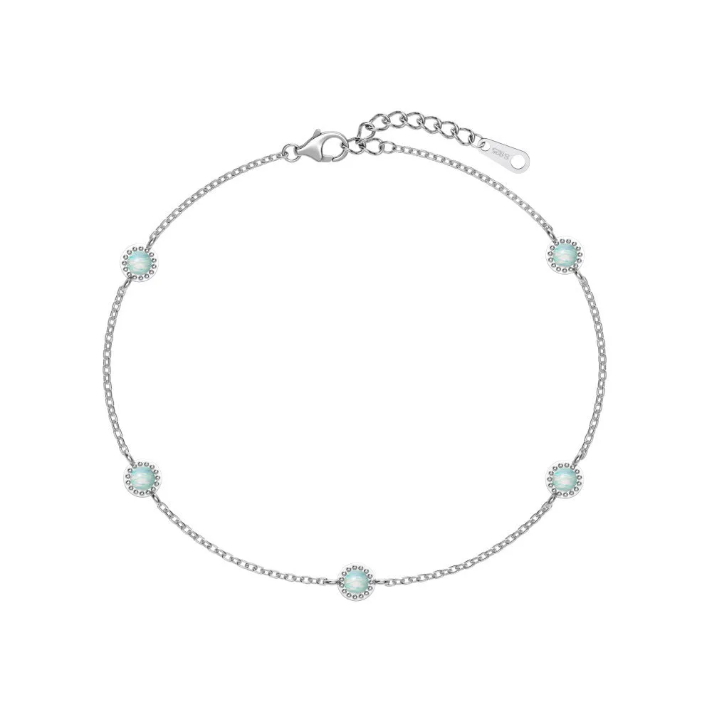 925 sterling silver bracelet with round opal stones in Japanese Korean geometric style for women