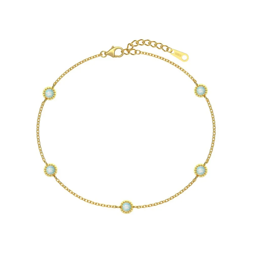 925 sterling silver bracelet with round opal stones in Japanese Korean geometric style for women