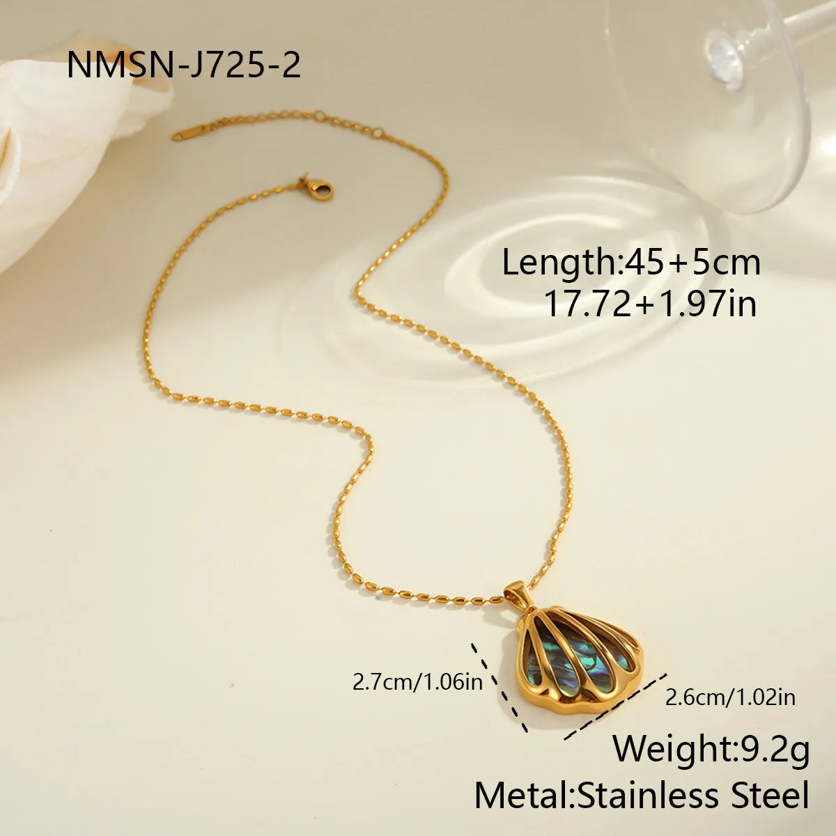 18K gold plated stainless steel scallop shell fan shaped stud earrings and necklace for women