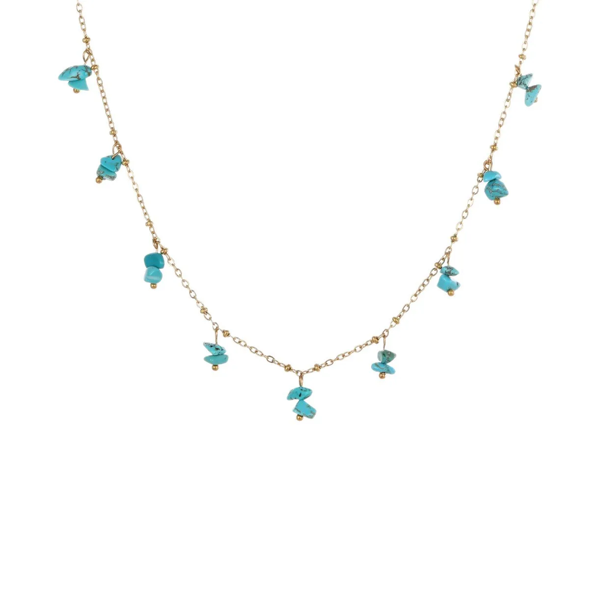 Natural stone necklace with stainless steel chain and 18K gold plating, available in amethyst