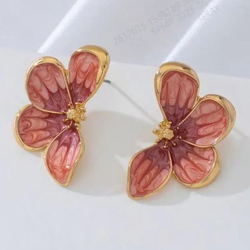 Alloy three-dimensional flower drop dangle earrings in blue and red for women