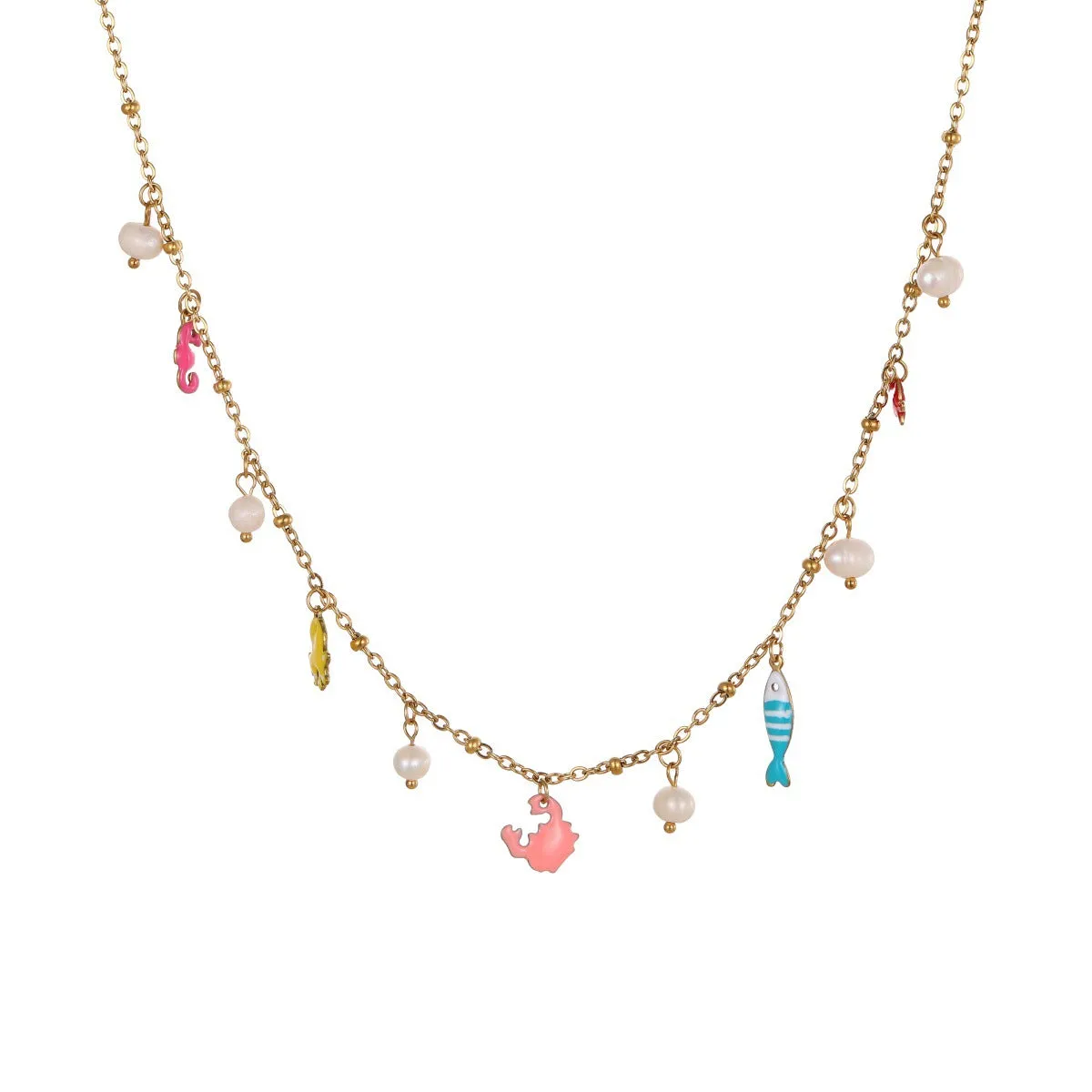 Stainless steel pendant necklace with geometric shape and 18K gold electroplating, paired with a titanium steel bracelet, for women