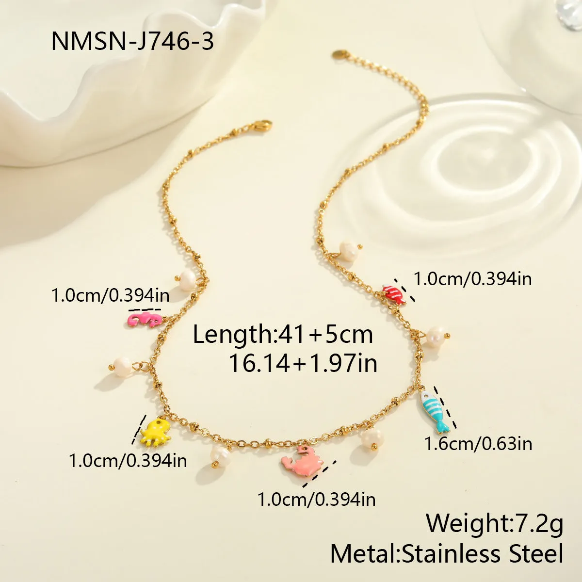 Stainless steel pendant necklace with geometric shape and 18K gold electroplating, paired with a titanium steel bracelet, for women