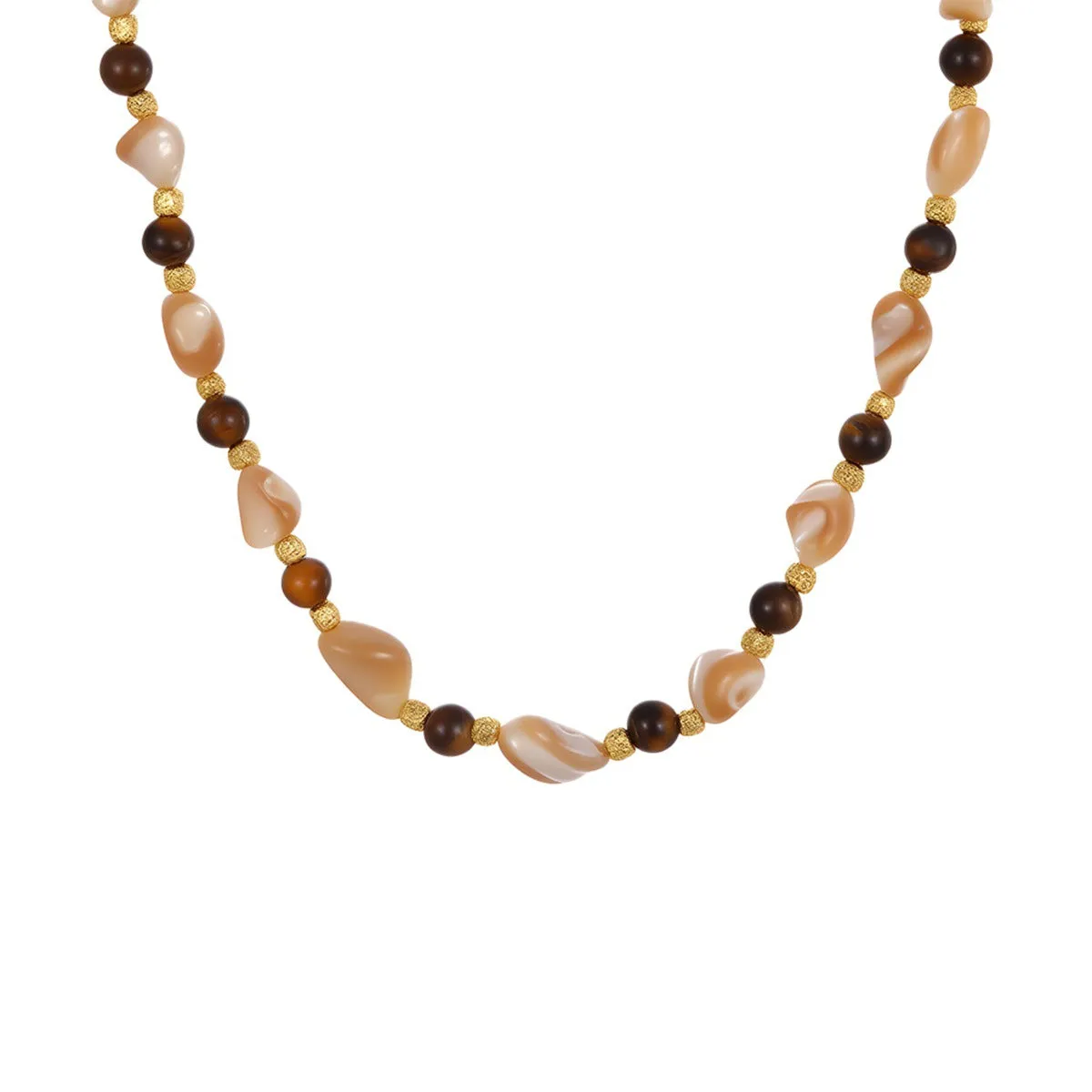 18K gold plated stainless steel necklace with natural stone beads geometric pendant women's jewellery