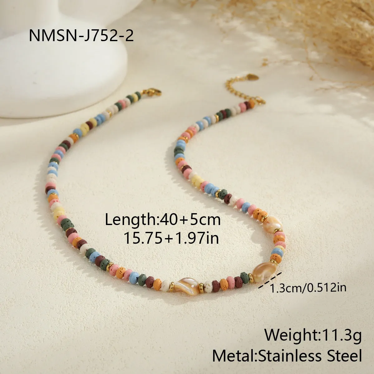 18K gold plated stainless steel necklace with natural stone beads geometric pendant women's jewellery