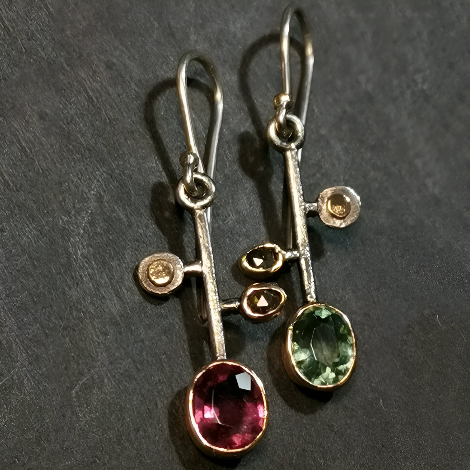 Crystal zircon retro asymmetric earrings in antique silver alloy on earring stand