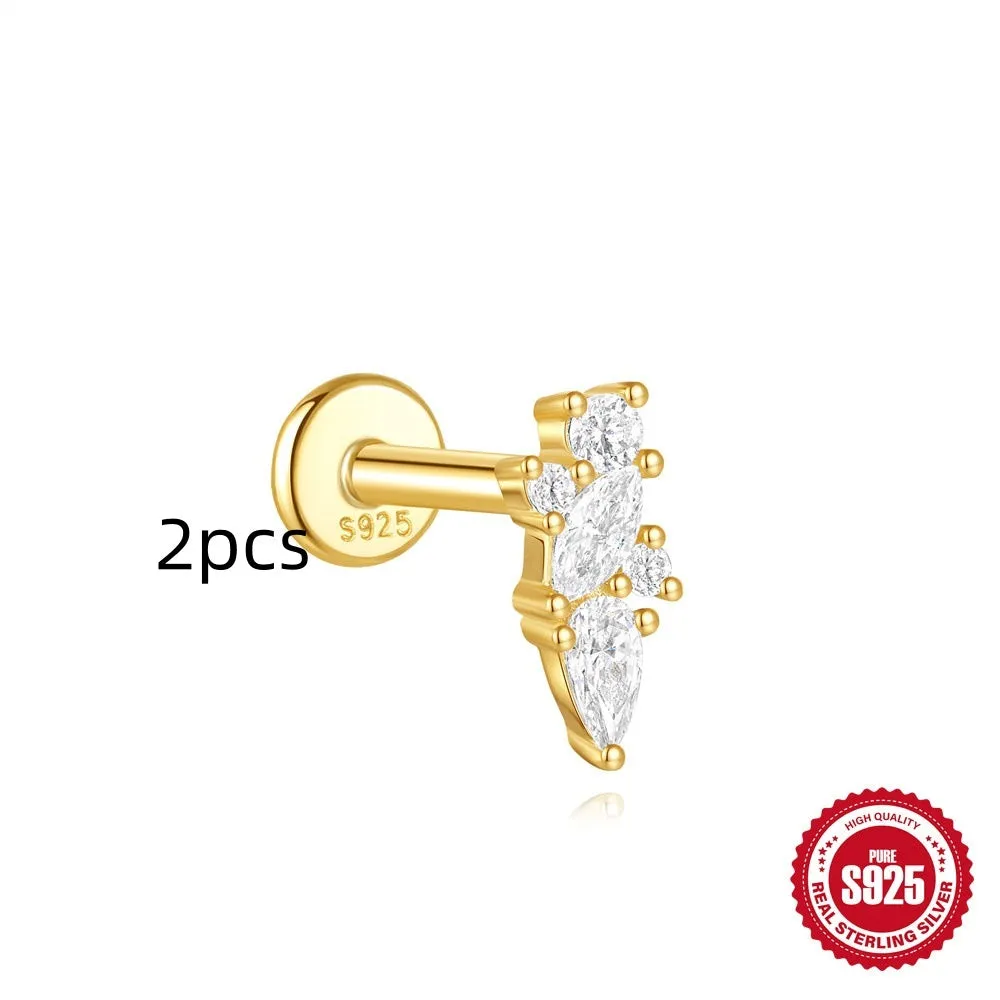 S925 sterling silver geometric kite earrings with rhinestones and a dangling chain tassel in a gold tone finish.