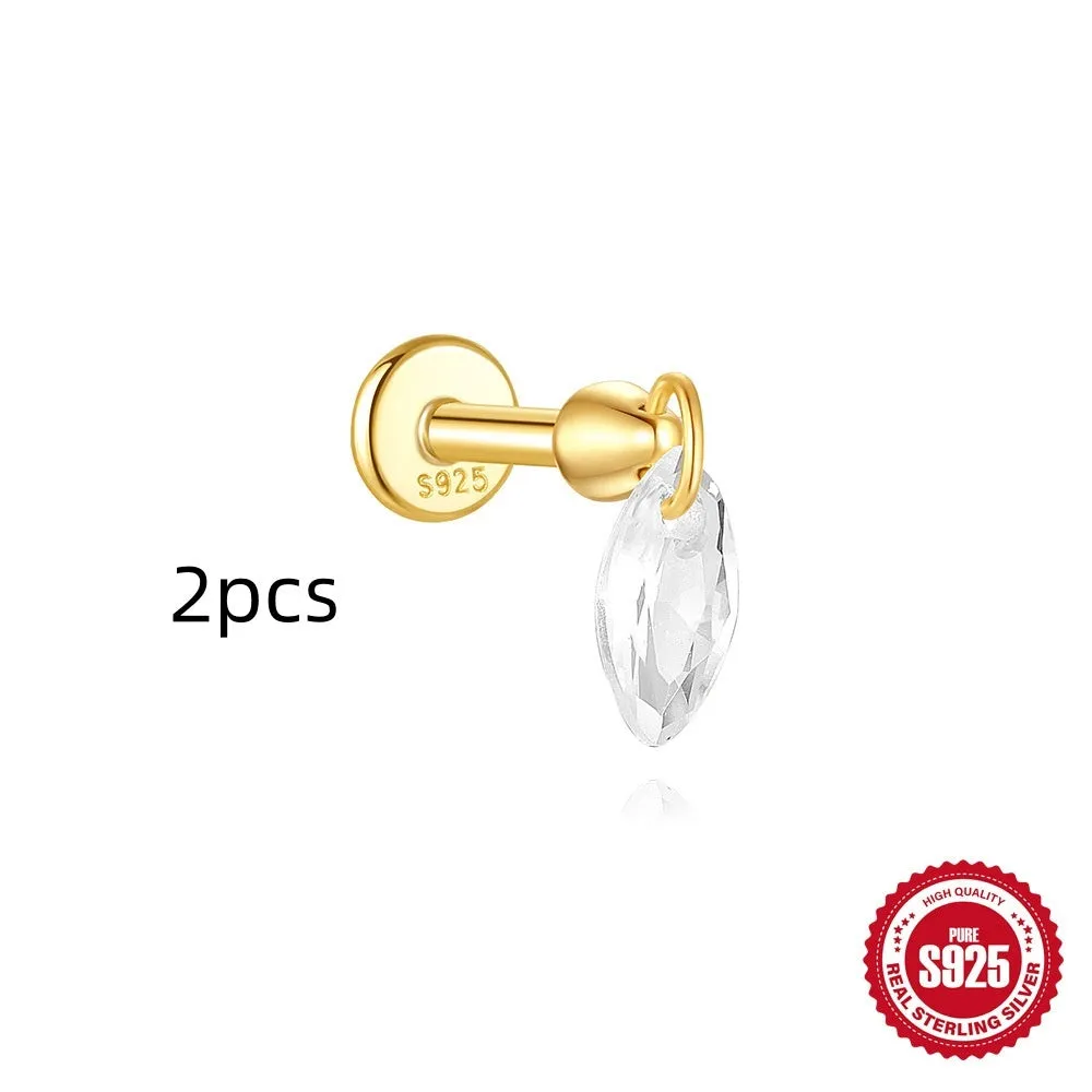 S925 sterling silver geometric kite earrings with rhinestones and a dangling chain tassel in a gold tone finish.