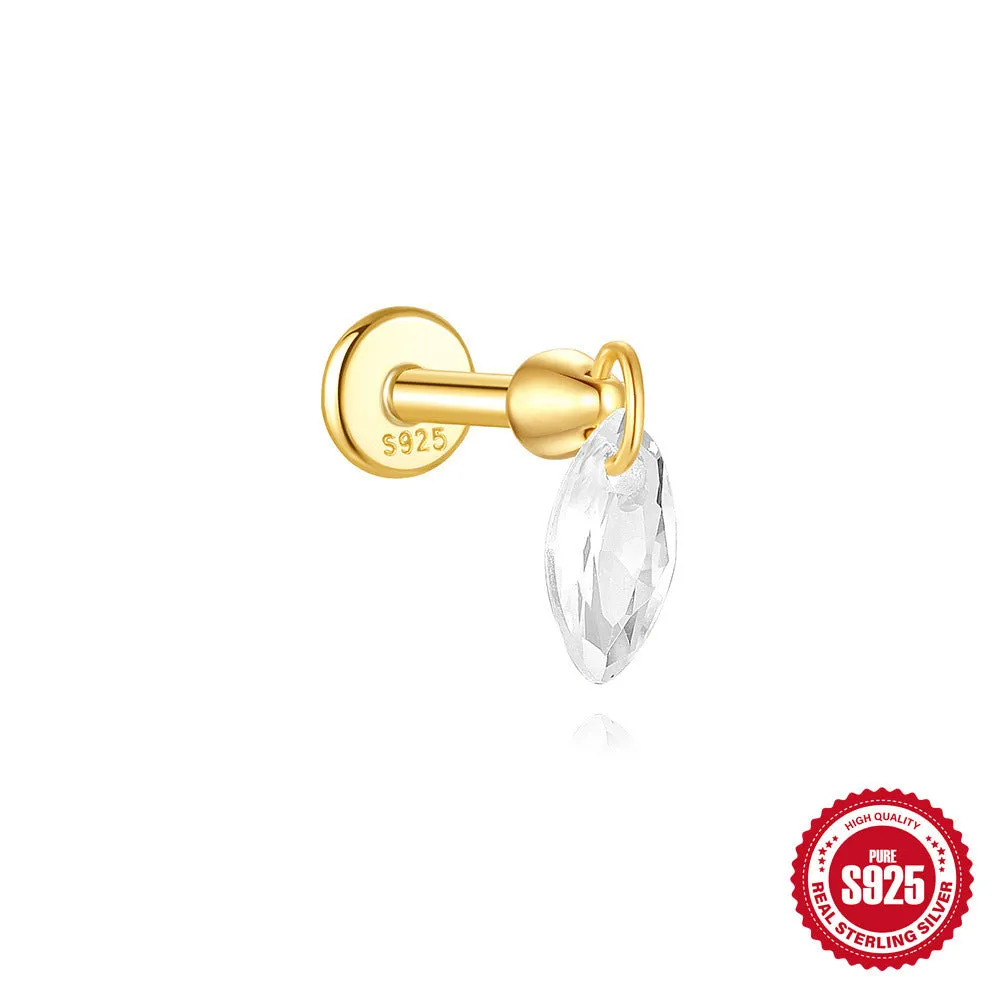 S925 sterling silver geometric kite earrings with rhinestones and a dangling chain tassel in a gold tone finish.