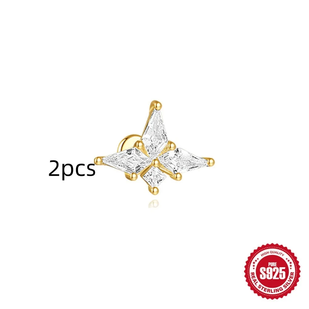 S925 sterling silver geometric kite earrings with rhinestones and a dangling chain tassel in a gold tone finish.