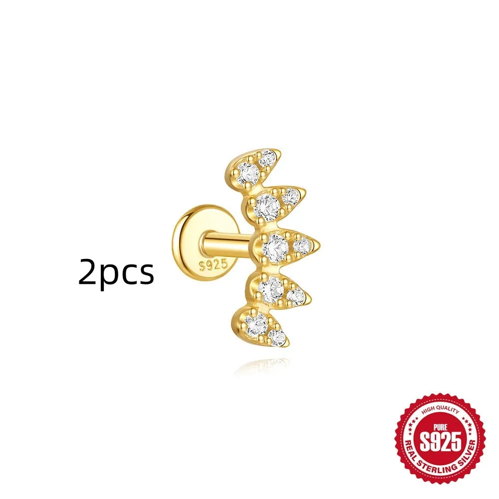 S925 sterling silver geometric kite earrings with rhinestones and a dangling chain tassel in a gold tone finish.