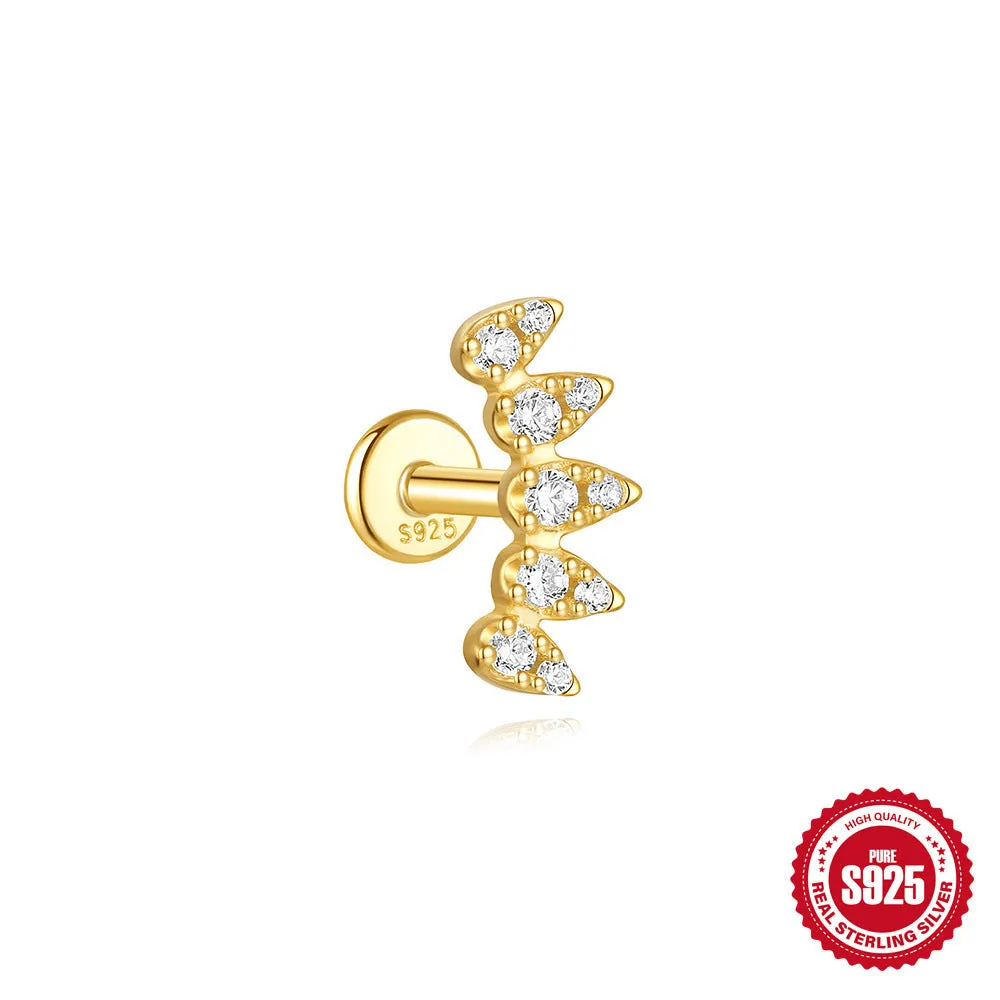 S925 sterling silver geometric kite earrings with rhinestones and a dangling chain tassel in a gold tone finish.