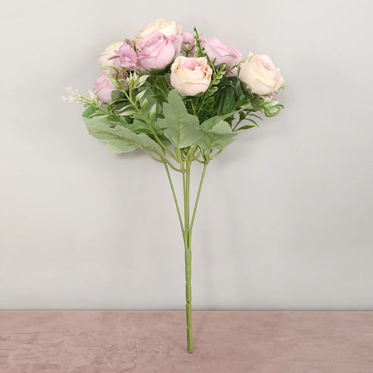 Artificial wedding roses with 5 prongs and 10 blooms, 30cm pruning length, available in purple