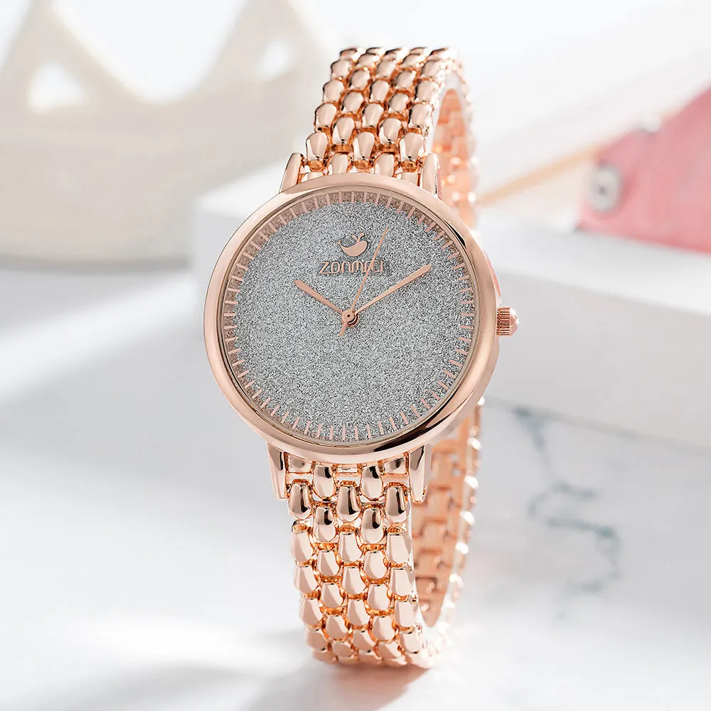 Ladies full diamond small dial quartz watch with alloy strap and titanium buckle, available in gold