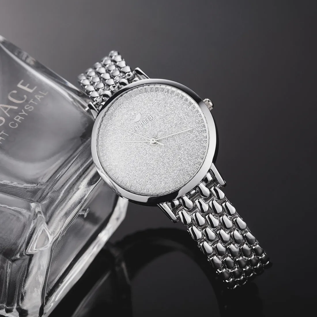 Ladies full diamond small dial quartz watch with alloy strap and titanium buckle, available in gold