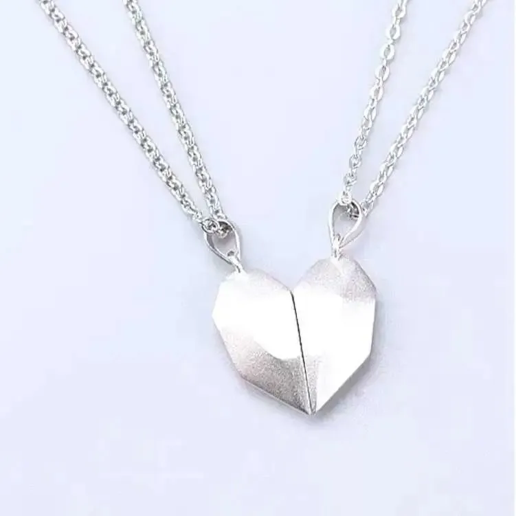 Alloy couple necklace with heart pendant on 60cm chain, black finish, unisex style