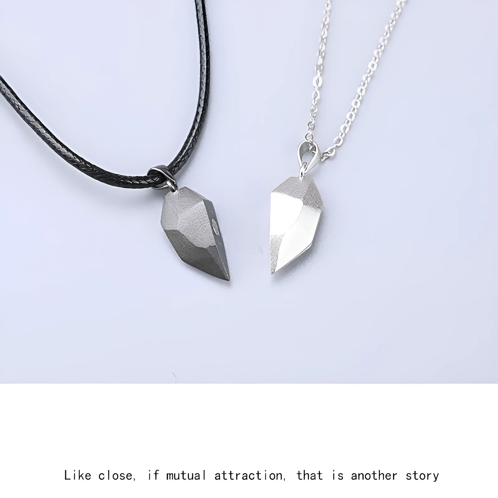 Alloy couple necklace with heart pendant on 60cm chain, black finish, unisex style