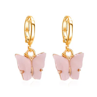 Women's colourful acrylic butterfly earrings with alloy frame in blue colour option 11536