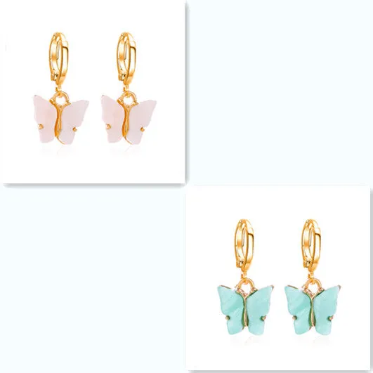 Women's colourful acrylic butterfly earrings with alloy frame in blue colour option 11536