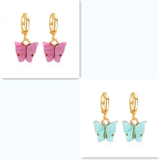 Women's colourful acrylic butterfly earrings with alloy frame in blue colour option 11536