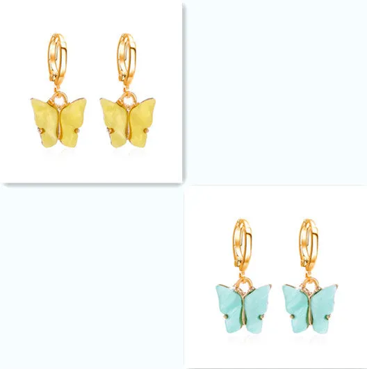 Women's colourful acrylic butterfly earrings with alloy frame in blue colour option 11536