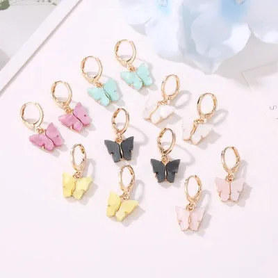 Women's colourful acrylic butterfly earrings with alloy frame in blue colour option 11536