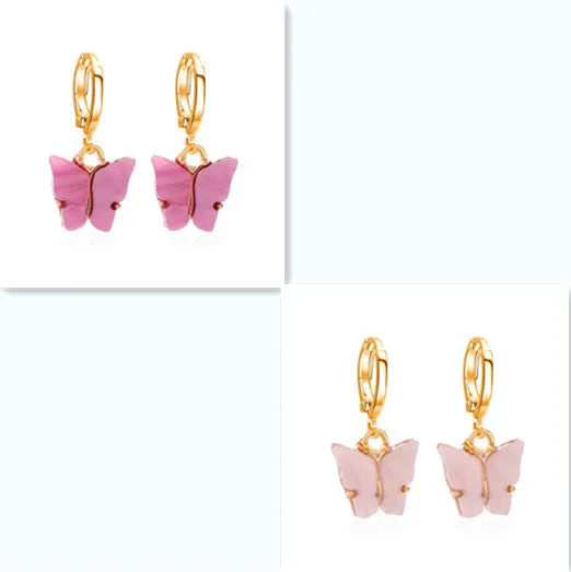 Women's colourful acrylic butterfly earrings with alloy frame in blue colour option 11536