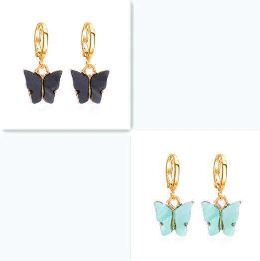 Women's colourful acrylic butterfly earrings with alloy frame in blue colour option 11536
