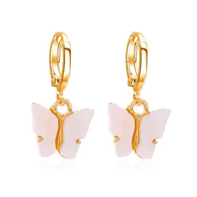 Women's colourful acrylic butterfly earrings with alloy frame in blue colour option 11536