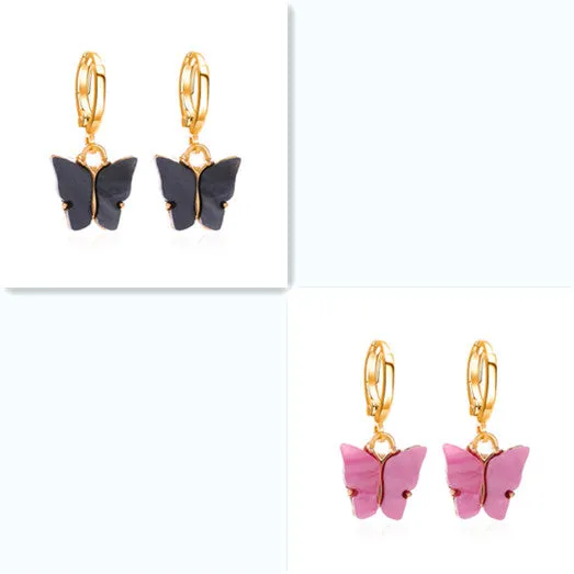 Women's colourful acrylic butterfly earrings with alloy frame in blue colour option 11536