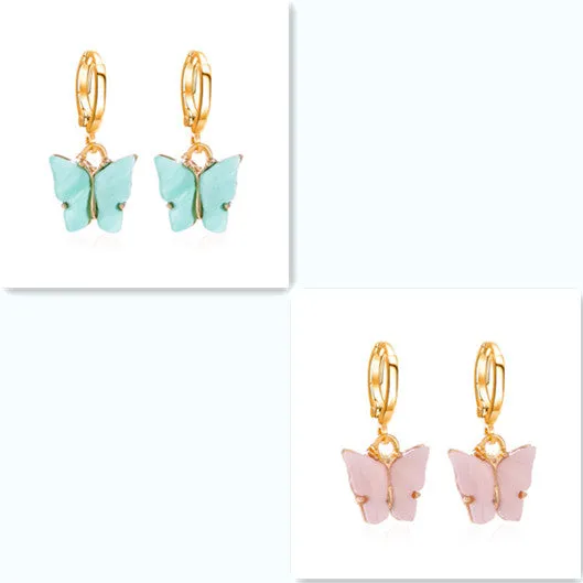 Women's colourful acrylic butterfly earrings with alloy frame in blue colour option 11536