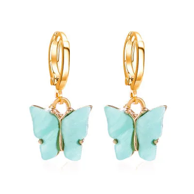 Women's colourful acrylic butterfly earrings with alloy frame in blue colour option 11536