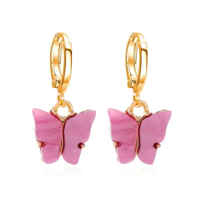 Women's colourful acrylic butterfly earrings with alloy frame in blue colour option 11536