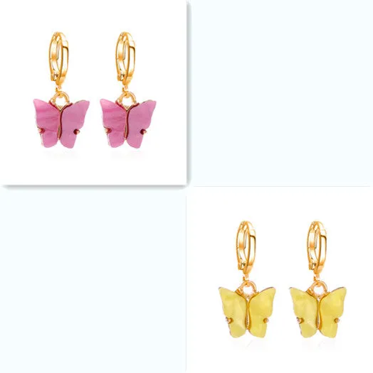 Women's colourful acrylic butterfly earrings with alloy frame in blue colour option 11536