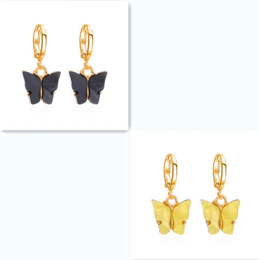 Women's colourful acrylic butterfly earrings with alloy frame in blue colour option 11536