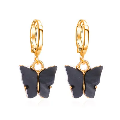 Women's colourful acrylic butterfly earrings with alloy frame in blue colour option 11536