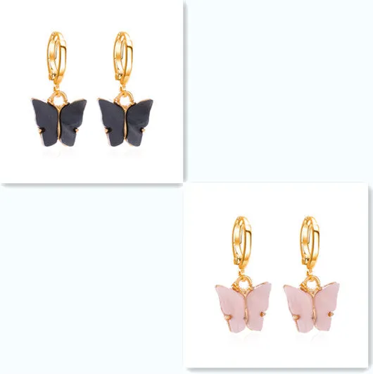 Women's colourful acrylic butterfly earrings with alloy frame in blue colour option 11536